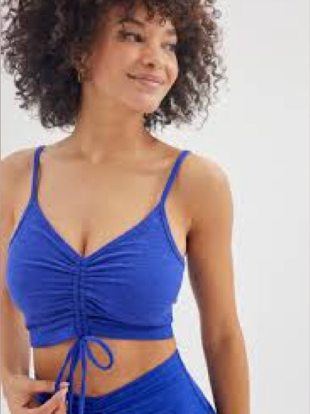 Beyond yoga buttery soft spacedye purply blue drawstring sports bra medium